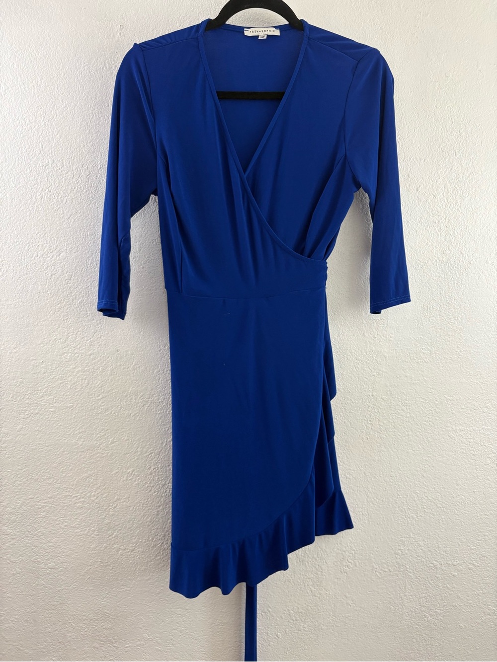 Tash + Sophie Royal Blue wrap Mini Dress, quarter sleeve size MP